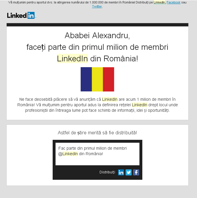 Fac parte din primul milion de membri LinkedIn din România